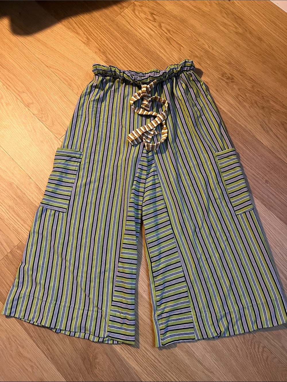 Free People Blanche Pants- Purple/Green/Blue stripes size S